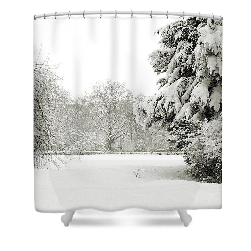 Lenny Carter Shower Curtain featuring the photograph Snow packed Park by Lenny Carter