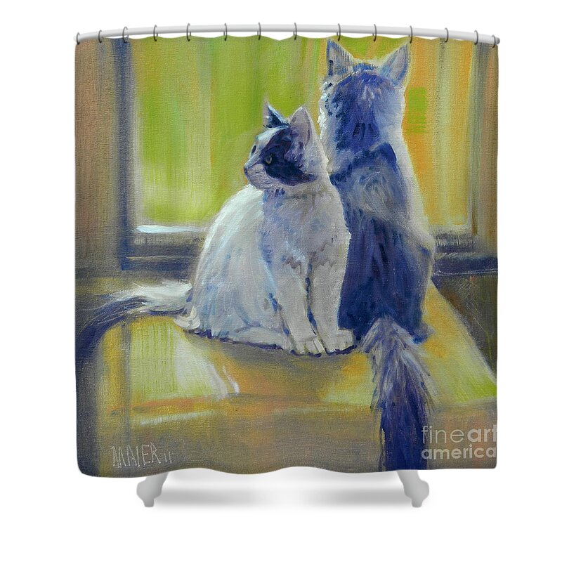 Cats Shower Curtain featuring the painting Spanky and BooBoo by Donald Maier
