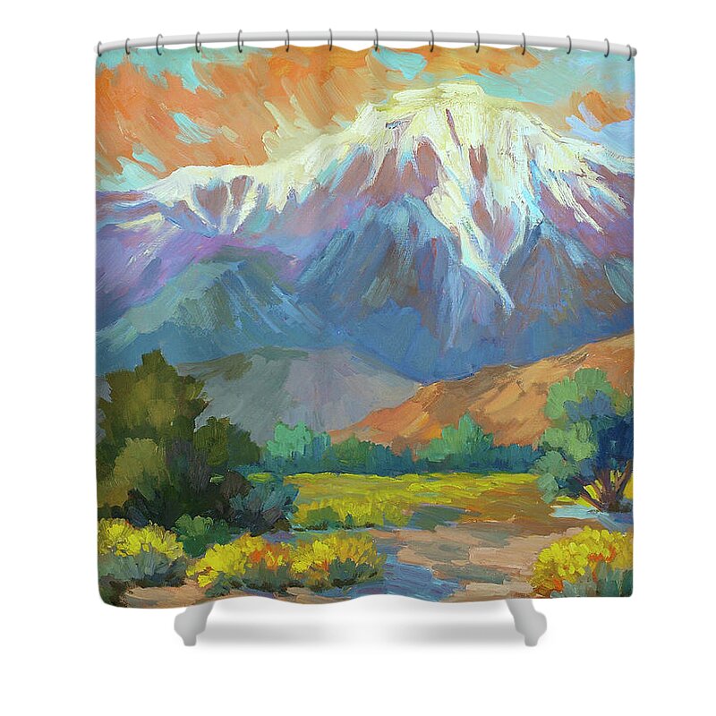 Spring At Whitewater Preserve Shower Curtain featuring the painting Spring At Whitewater Preserve by Diane McClary
