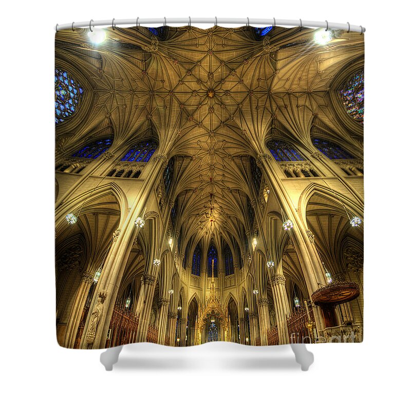 Art Shower Curtain featuring the photograph St Patrick's Cathedral - New York by Yhun Suarez