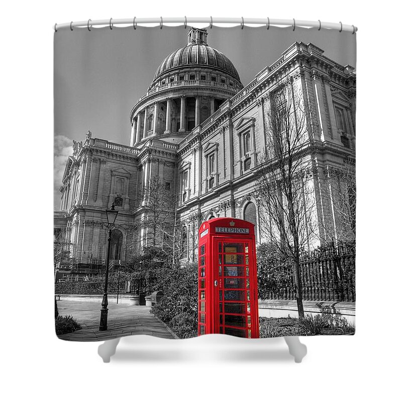 St Shower Curtain featuring the photograph St Pauls Telephone Box by Andy Linden