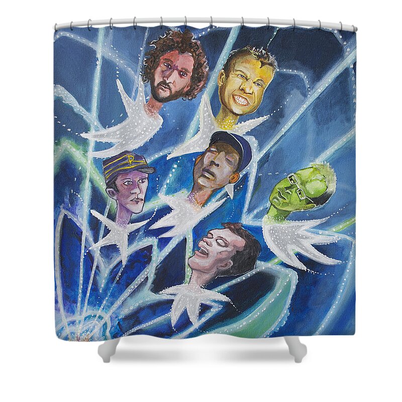 Music Bands Shower Curtain featuring the painting Star Bodied Face Melters by Patricia Arroyo