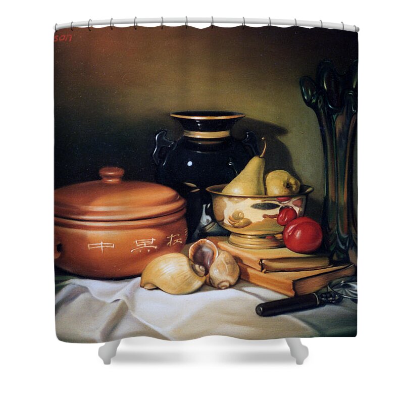 Rice Cooker Shower Curtain featuring the painting Still Life with Pears by Patrick Anthony Pierson