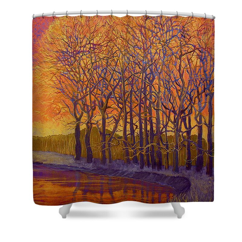 Landscape Shower Curtain featuring the painting Still Waters by Jeanette Jarmon