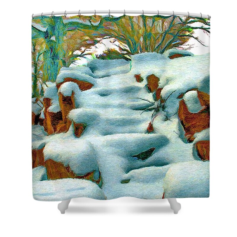 Stone Shower Curtain featuring the painting Stone Steps in Winter by Jeffrey Kolker