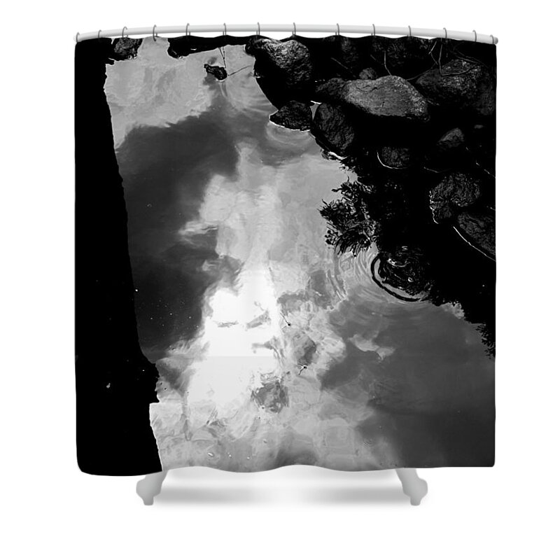 Black And White Shower Curtain featuring the photograph Stoney Reflections by Michele Nelson