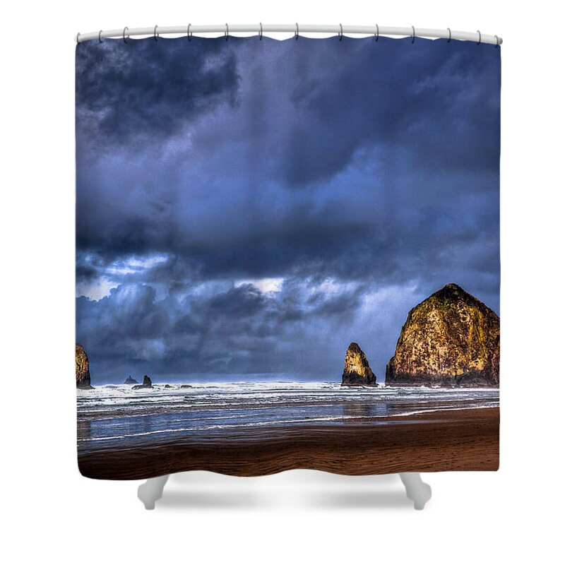 Cannon Beach Shower Curtain featuring the photograph Stormy Clouds in Cannon Beach by Niels Nielsen