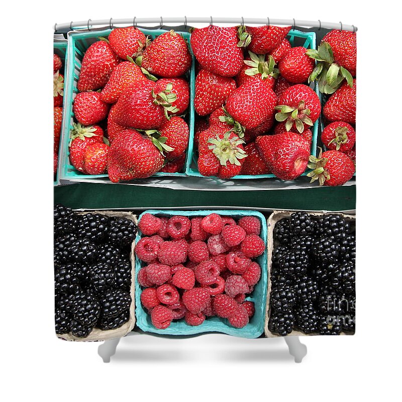 Strawberry Shower Curtain featuring the photograph Strawberries Blackberries Rasberries - 5D17809 by Wingsdomain Art and Photography