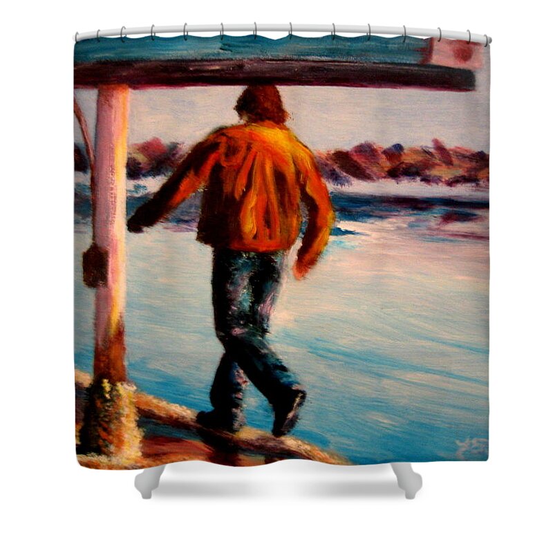 Man Shower Curtain featuring the painting Stride by Jason Reinhardt
