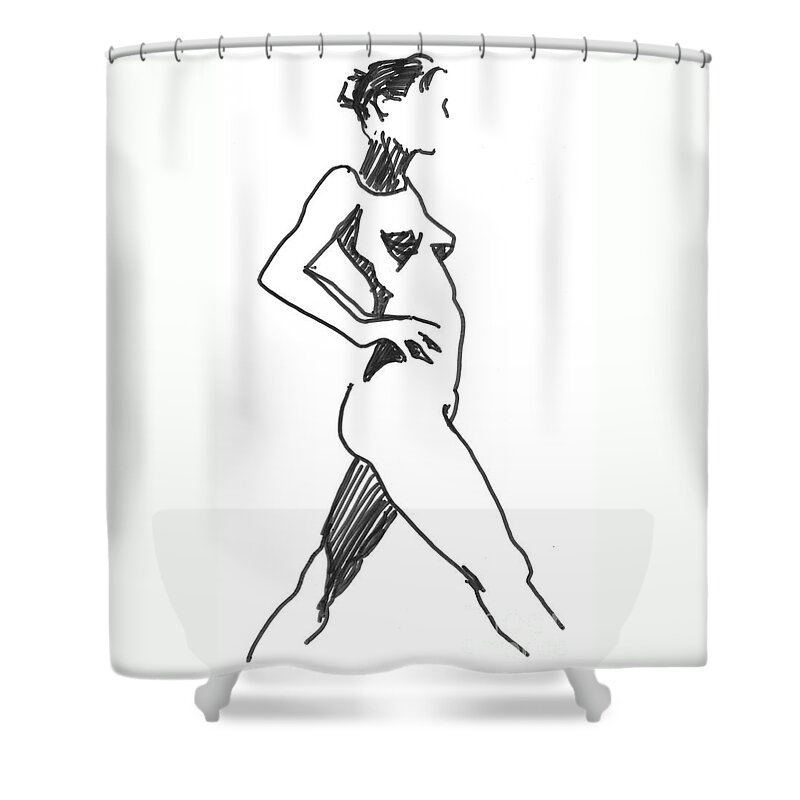 Life Model Shower Curtain featuring the drawing Stride by Marica Ohlsson