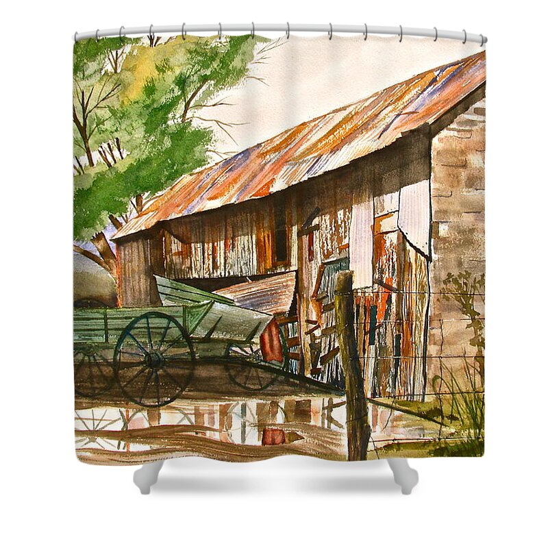 Barn Shower Curtain featuring the painting Summer Shower by Frank SantAgata