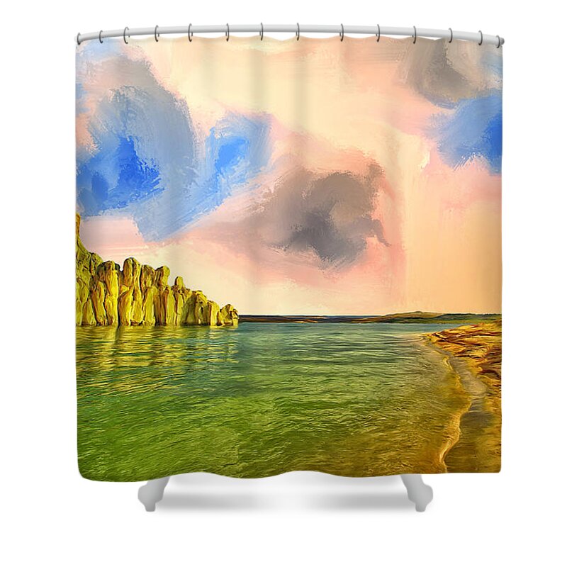 Sunrise Shower Curtain featuring the painting Sunrise on Lake Powell by Dominic Piperata