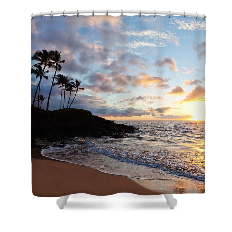 Beach Shower Curtain featuring the photograph Sunset at Ulua Beach by David Olsen