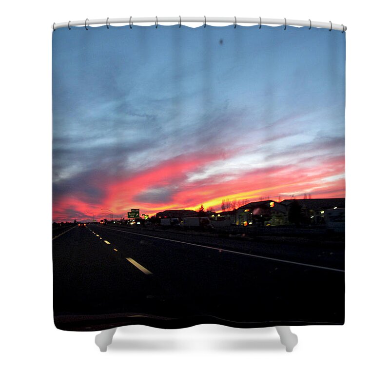 Sunsets Shower Curtain featuring the photograph Sunset on Route 66 by Kathy Corday