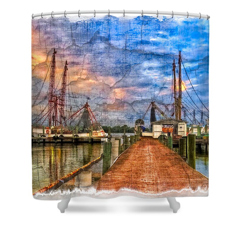 Boats Shower Curtain featuring the photograph Sunset Shrimping II by Debra and Dave Vanderlaan