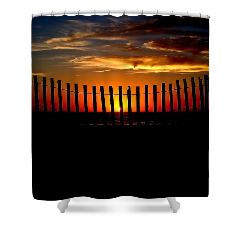 Sunset Shower Curtain featuring the photograph Sunset through the Fence by Liz Vernand