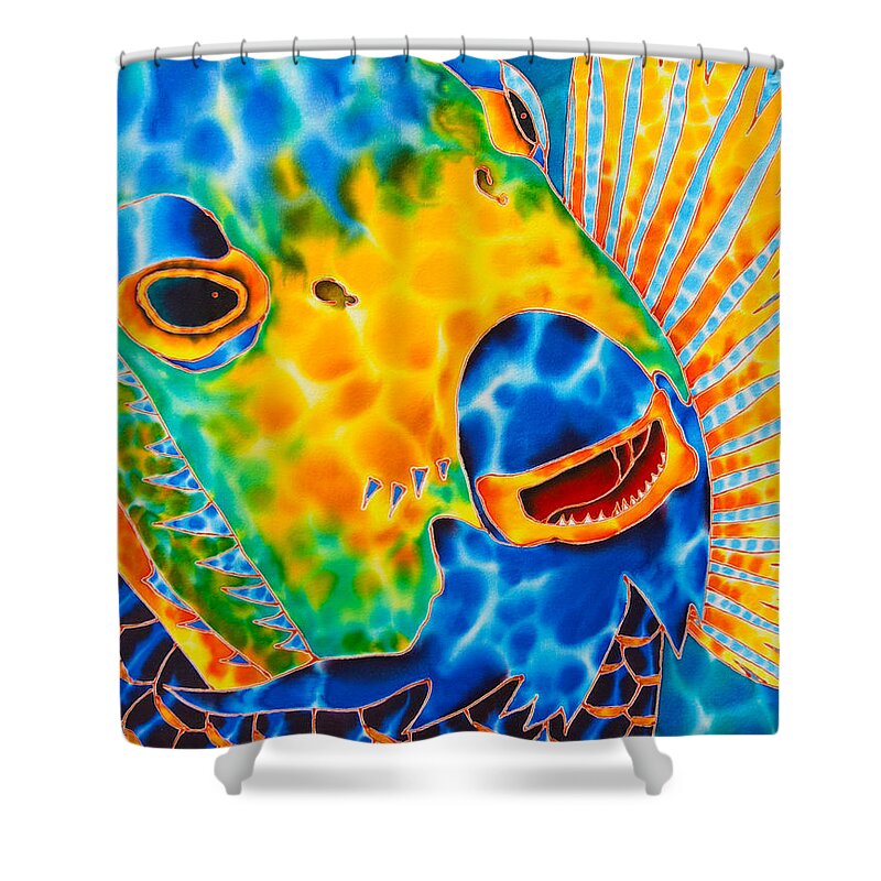 Fish Art Shower Curtain featuring the painting Queen Angelfish by Daniel Jean-Baptiste