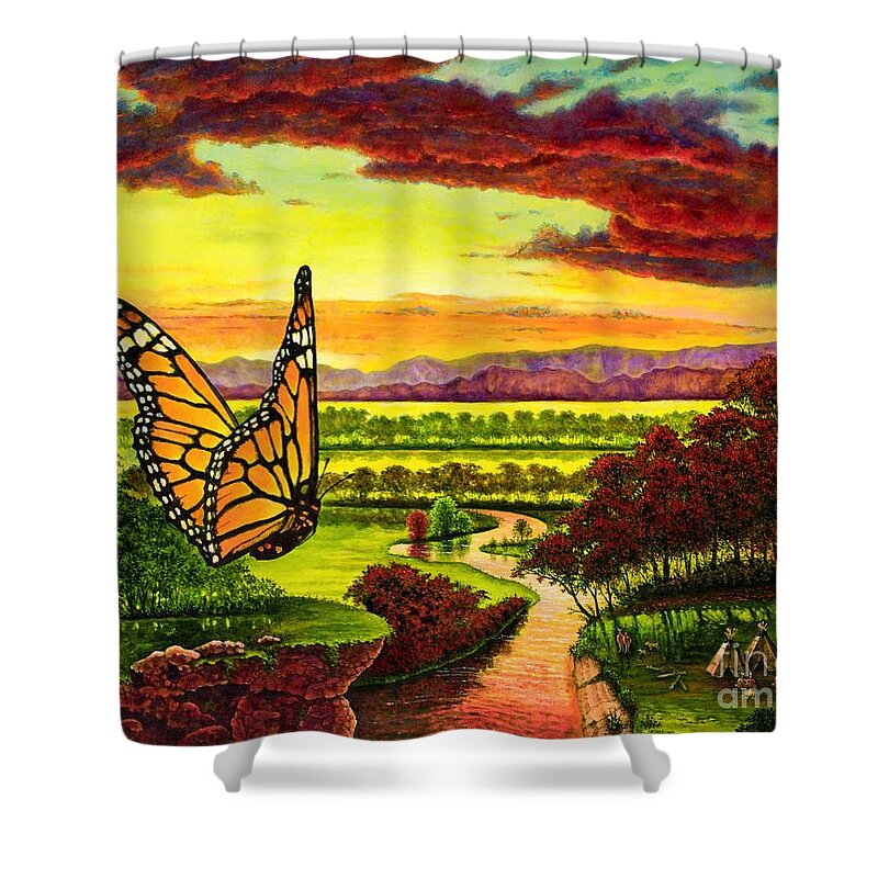 Butterfly Shower Curtain featuring the painting Sunshine Traveler-Monarch by Michael Frank