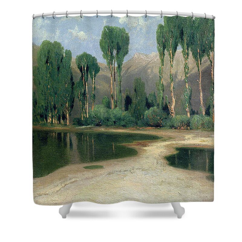 Swiss Landscape Shower Curtain featuring the painting Swiss Landscape by Alexandre Calame