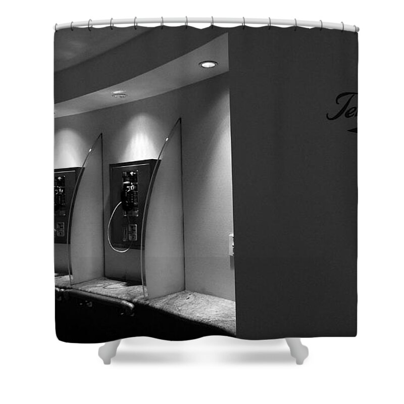 Apparat Shower Curtain featuring the photograph Telephones on wall by Nina Prommer