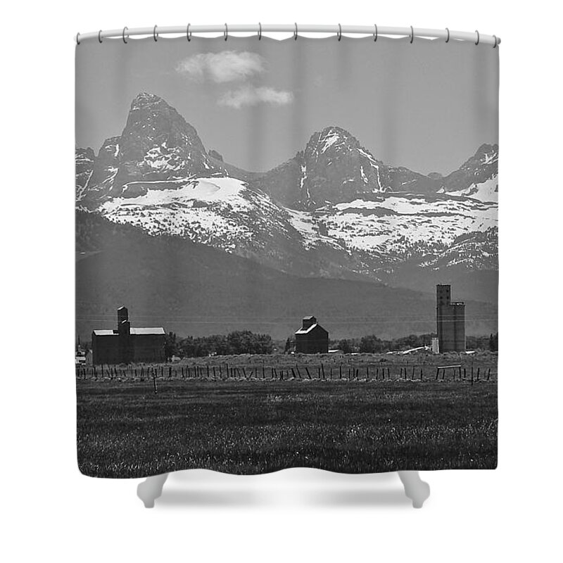 Mountains Shower Curtain featuring the photograph Tetonia Grain Elevators by Eric Tressler