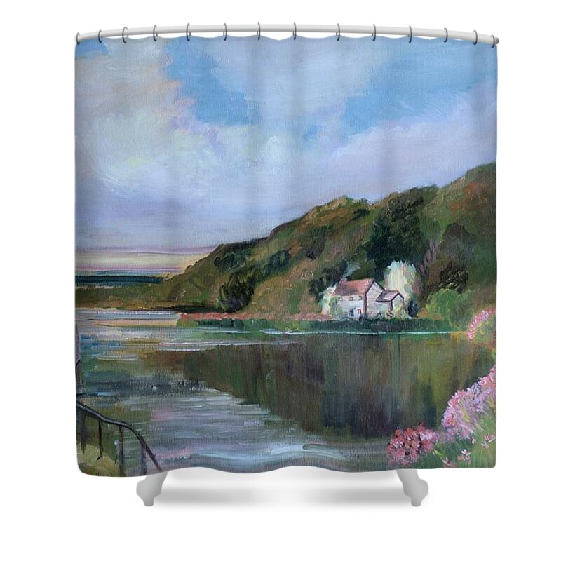 Thames River Shower Curtain featuring the painting Thames River England by Mary Krupa by Bernadette Krupa