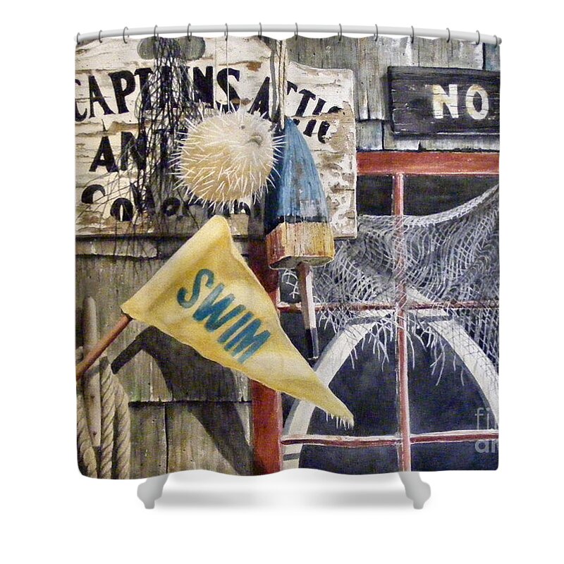 Watercolor Shower Curtain featuring the painting The Captains Attic sold by Sandy Brindle