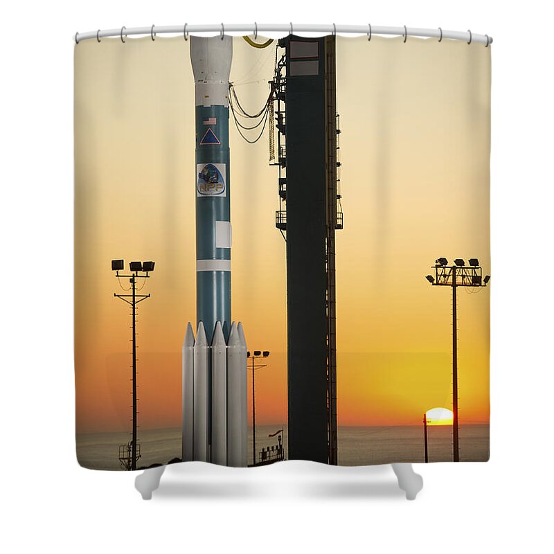 California Shower Curtain featuring the photograph The Delta II Rocket On Its Launch Pad by Stocktrek Images