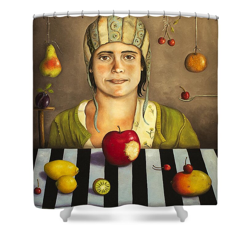 Fruit Shower Curtain featuring the painting The Fruit Collector 2 by Leah Saulnier The Painting Maniac