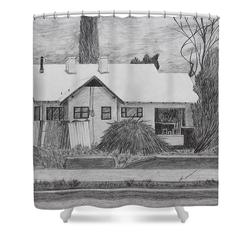 House Shower Curtain featuring the drawing The House Across by Kume Bryant