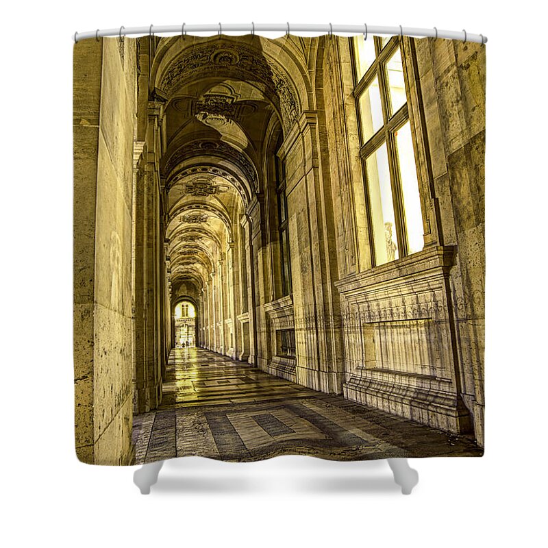 Louvre Shower Curtain featuring the photograph The Louvre Hall of Shadows by Mark Harrington