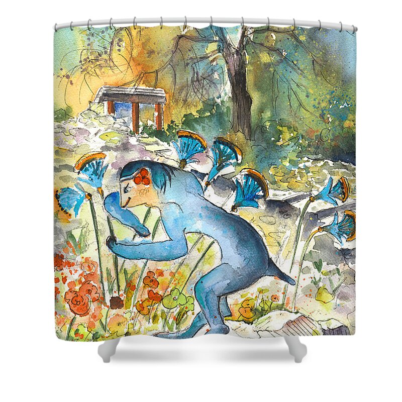 Travel Art Shower Curtain featuring the painting The Minotaur in Knossos by Miki De Goodaboom