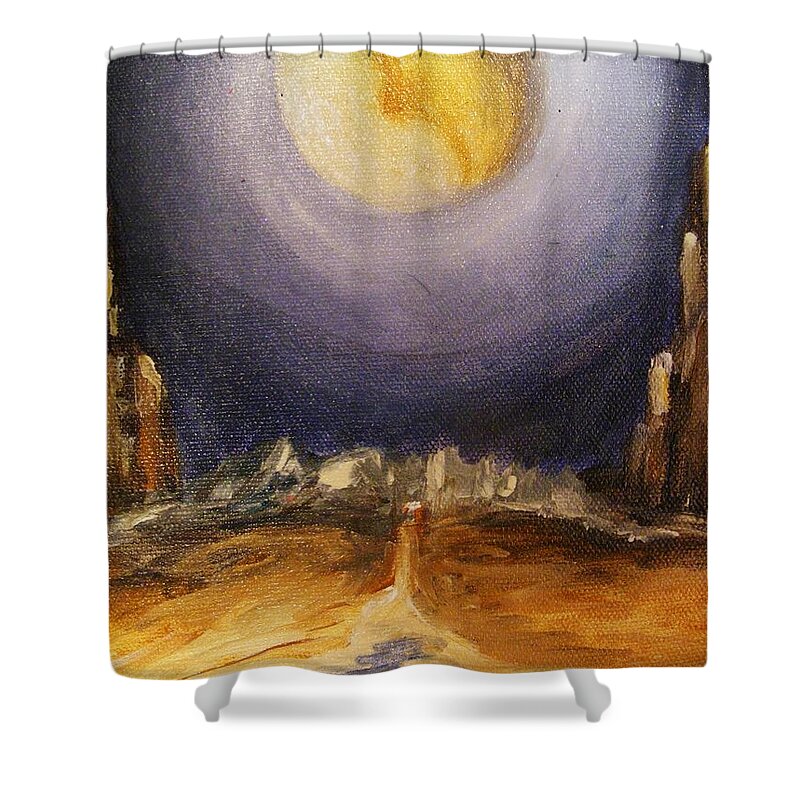 Tarot Shower Curtain featuring the painting the Moon by Karen Ferrand Carroll
