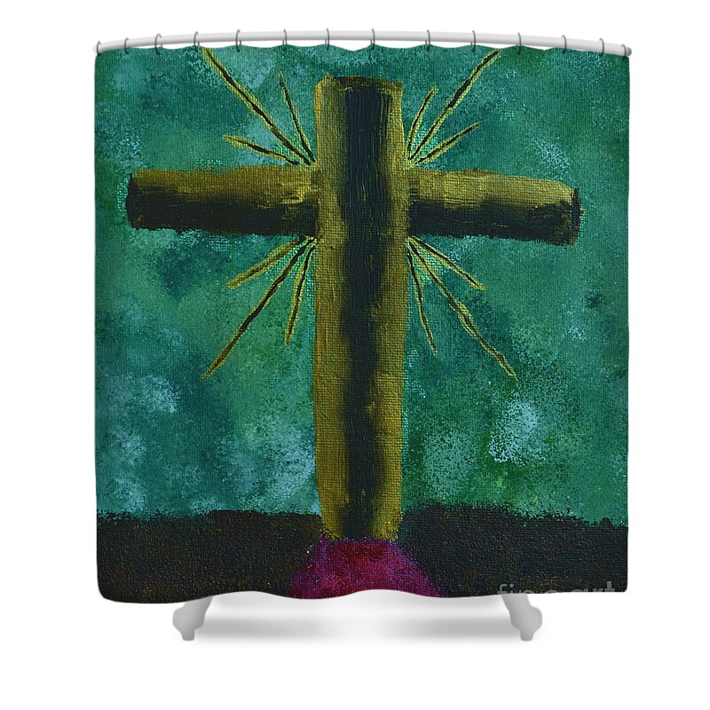 Cross Shower Curtain featuring the painting The Old Rugged Cross by Donna Brown