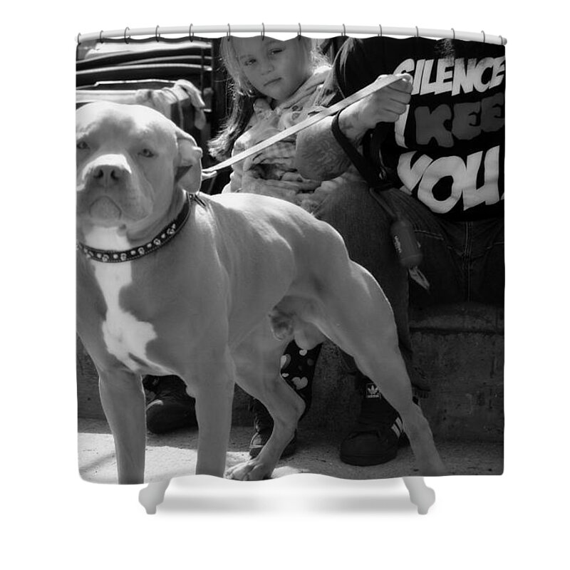 Staffordshire Bull Terrier Shower Curtain featuring the photograph The Pit by Marysue Ryan