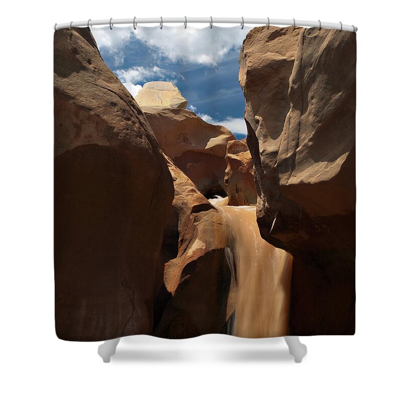 Willis Creek Shower Curtain featuring the photograph The Red Clay Faces of Willis Creek. Utah. by Joe Schofield