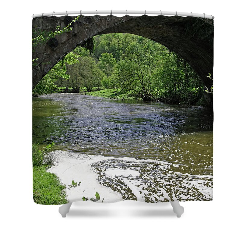 Derbyshire Shower Curtain featuring the photograph The River Dove Beneath Coldwall Bridge by Rod Johnson