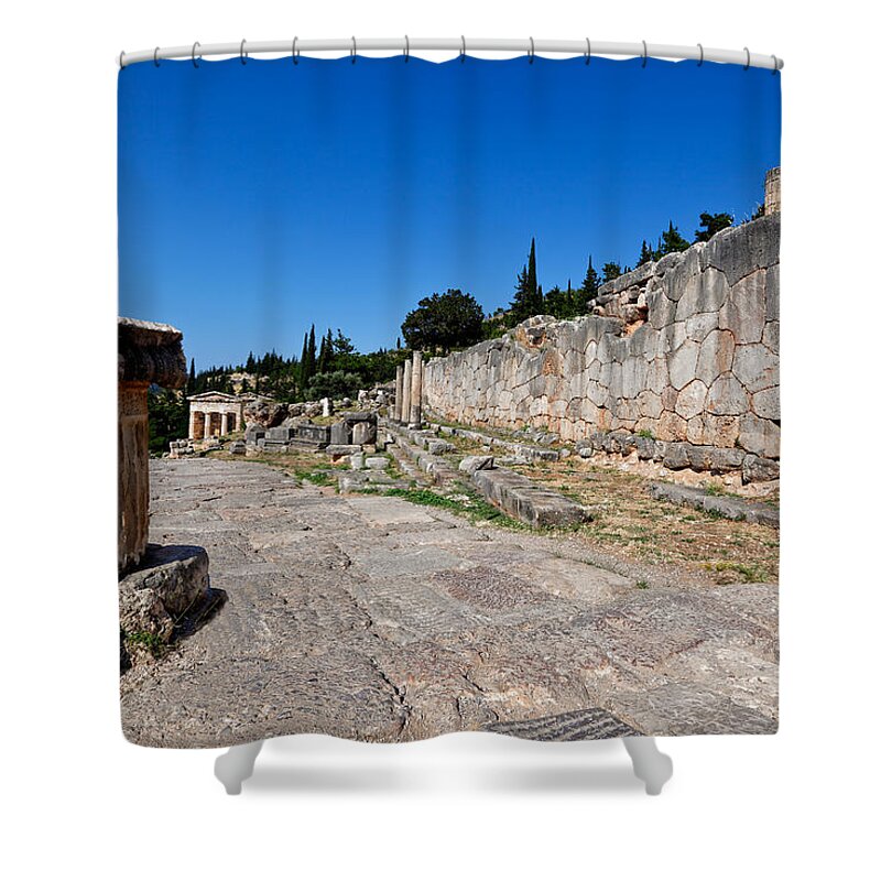 Ancient Shower Curtain featuring the photograph The Sacred Way - Delphi by Constantinos Iliopoulos