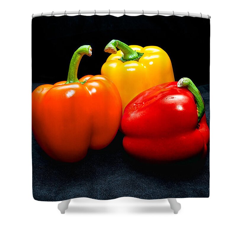 Vegetable Shower Curtain featuring the photograph The Three Peppers by Christopher Holmes