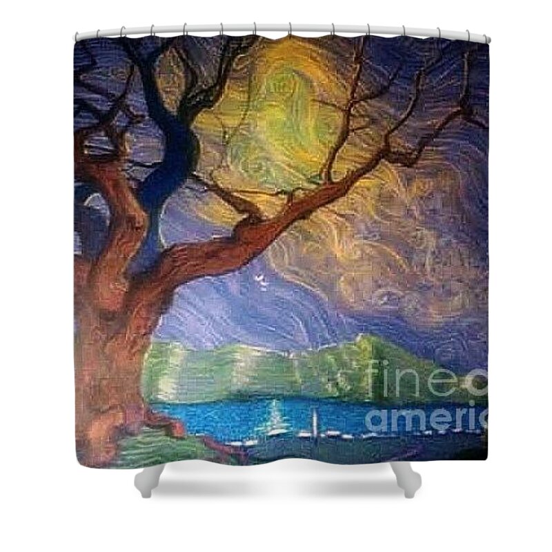 Landscape Shower Curtain featuring the painting The Warm Embrace by Stefan Duncan