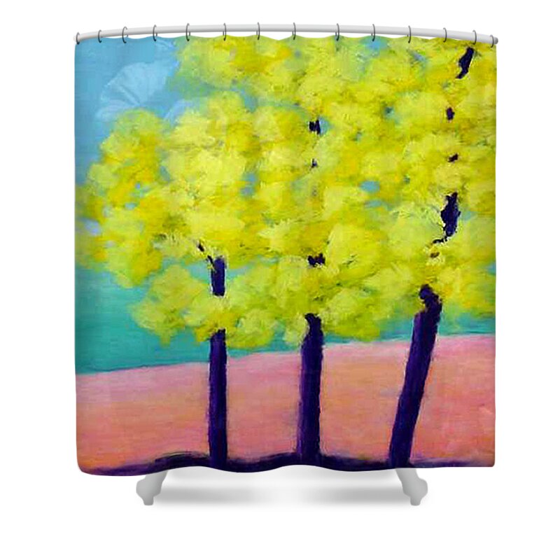 Trees Shower Curtain featuring the painting Three Trees on Beach by Karin Eisermann