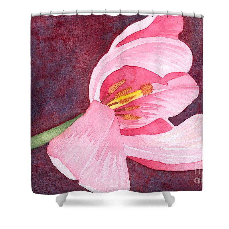 Artoffoxvox Shower Curtain featuring the painting Tilted Pink Tulip Watecolor by Kristen Fox