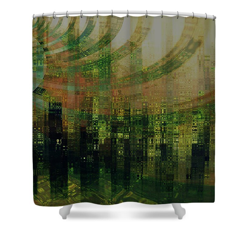 Pattern Shower Curtain featuring the digital art Tin City by Kathy Sheeran