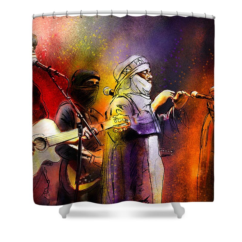 Music Shower Curtain featuring the painting Tinariwen 01 by Miki De Goodaboom