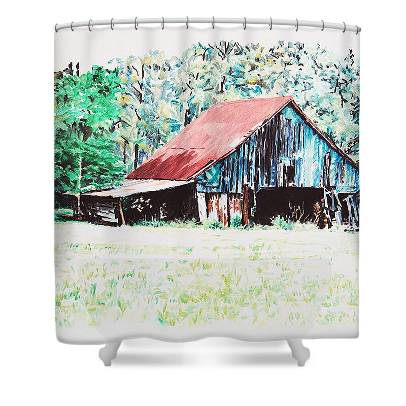 Barn Shower Curtain featuring the painting Tobacco Barn by Tommy Midyette