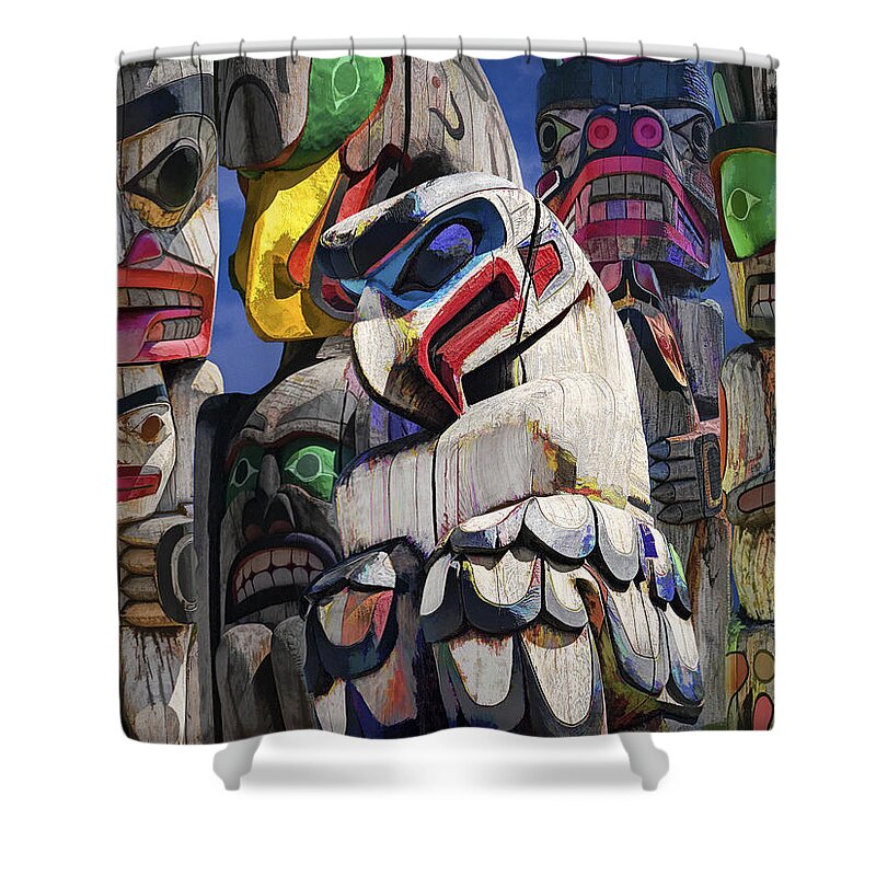 Art Shower Curtain featuring the photograph Totem Poles in the Pacific Northwest by Randall Nyhof