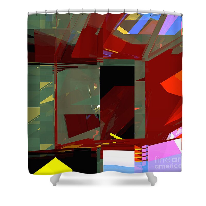 Abstract Shower Curtain featuring the digital art Tower Series 31 War by Russell Kightley