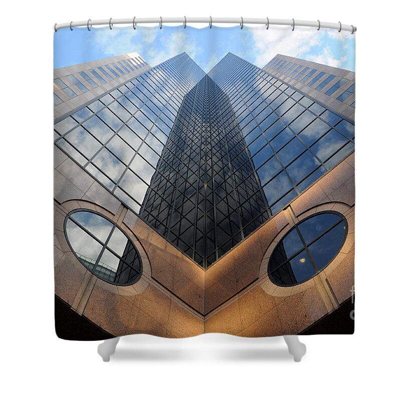 Urban Shower Curtain featuring the photograph Towering Modern Skyscraper in Downtown by Gary Whitton