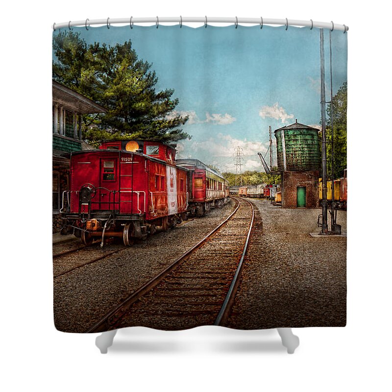 Train Shower Curtain featuring the photograph Train - Caboose - Tickets Please by Mike Savad