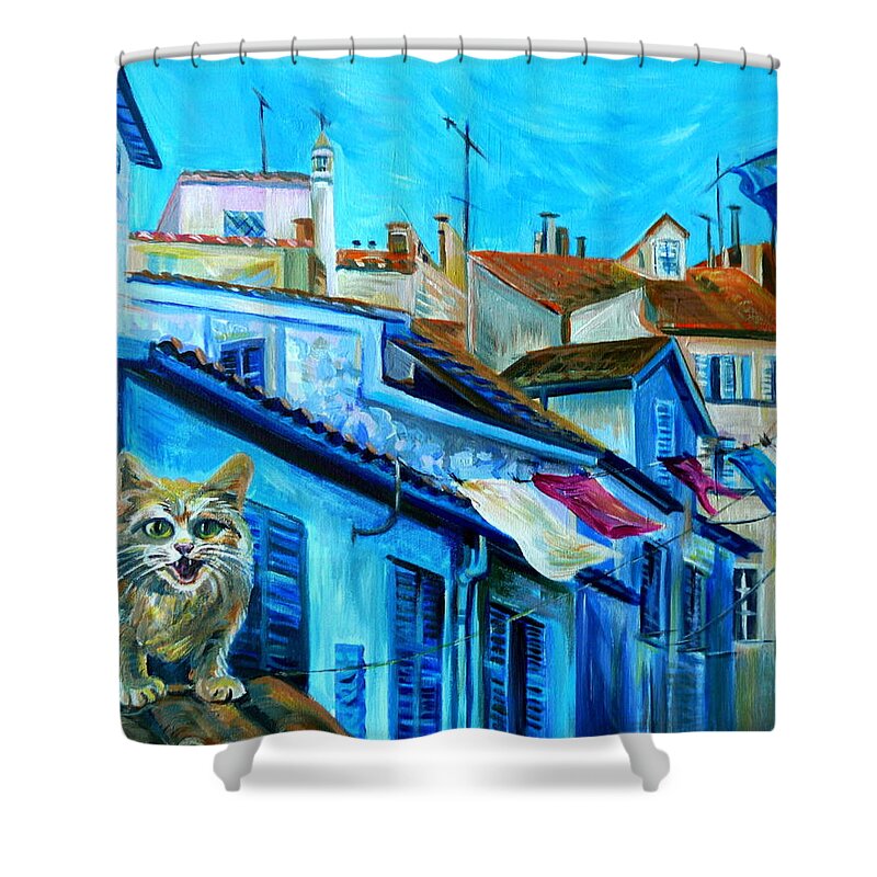 Travel Shower Curtain featuring the painting Travel Notebook. Nice. Vieille Ville by Anna Duyunova